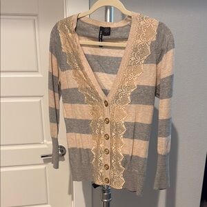 Women's Gray and Cream Striped Cardigan